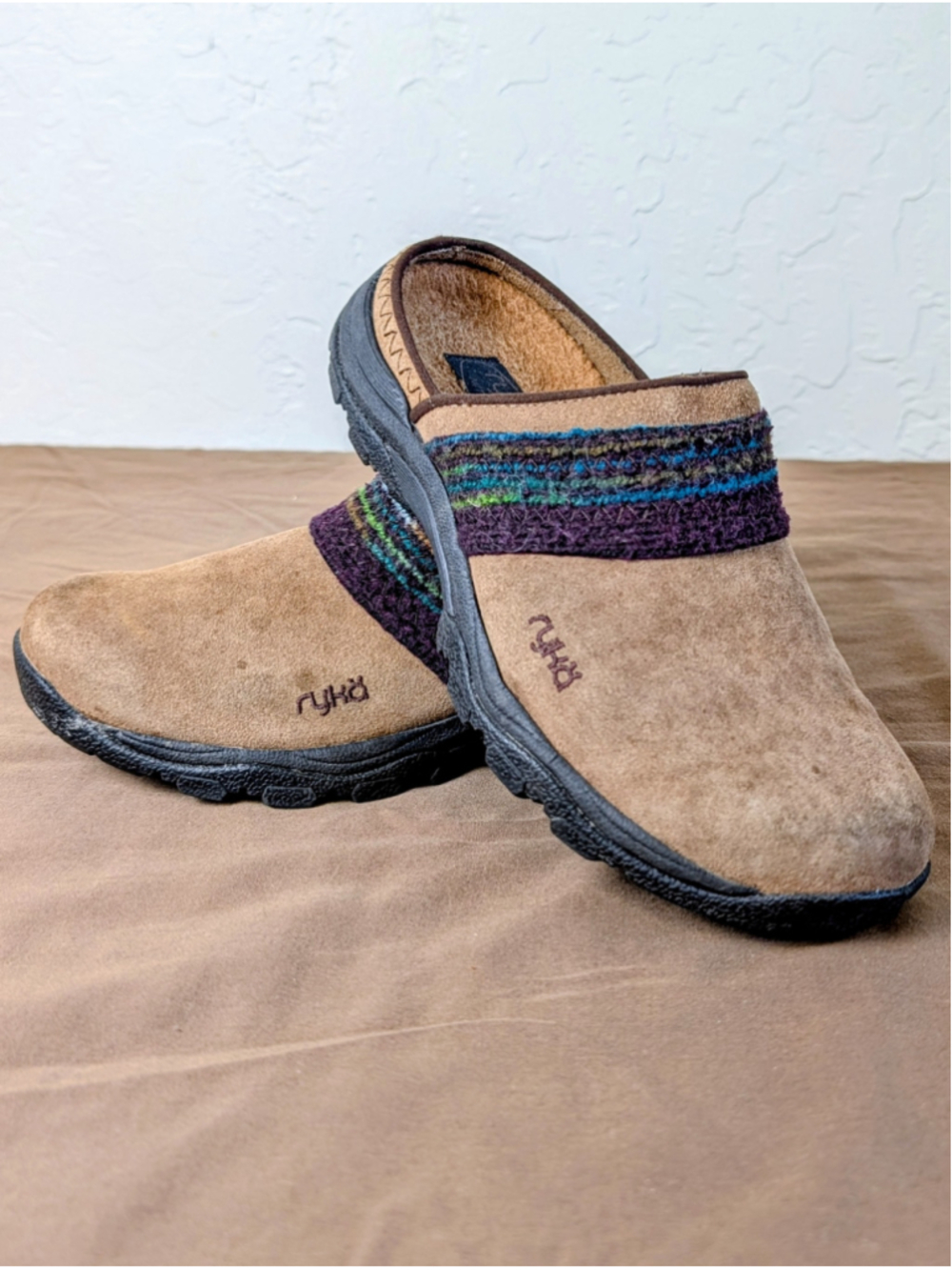 Ryka Intense Clogs Womens 6.5W Tan Suede Slip On Mules Comfort Walking Shoes